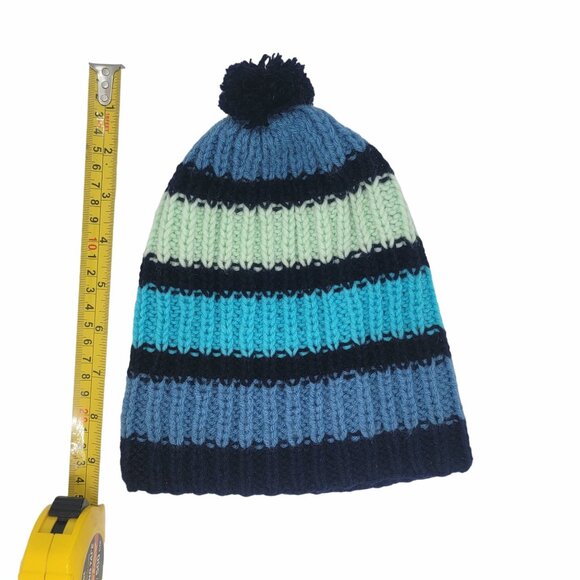 ⭐Oz Chunky Handmade Knit Hat Pom Pom Adult unisex Beanie hats stripped Blue Cozy - Picture 7 of 7